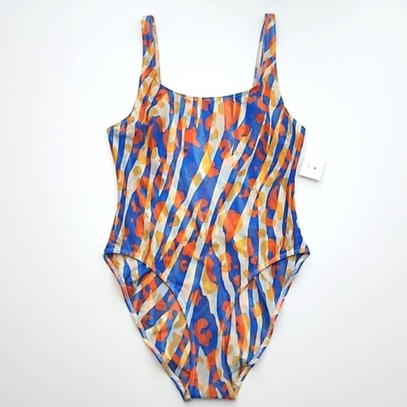 NWT SOLID  STRIPED Luela Leopard Zebra Blue Orange Print Mesh Swimsuit Sz M - Picture 4 of 14